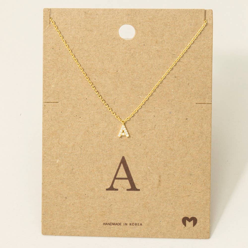 Fame Accessories - Mini Rhinestone Initial Necklace