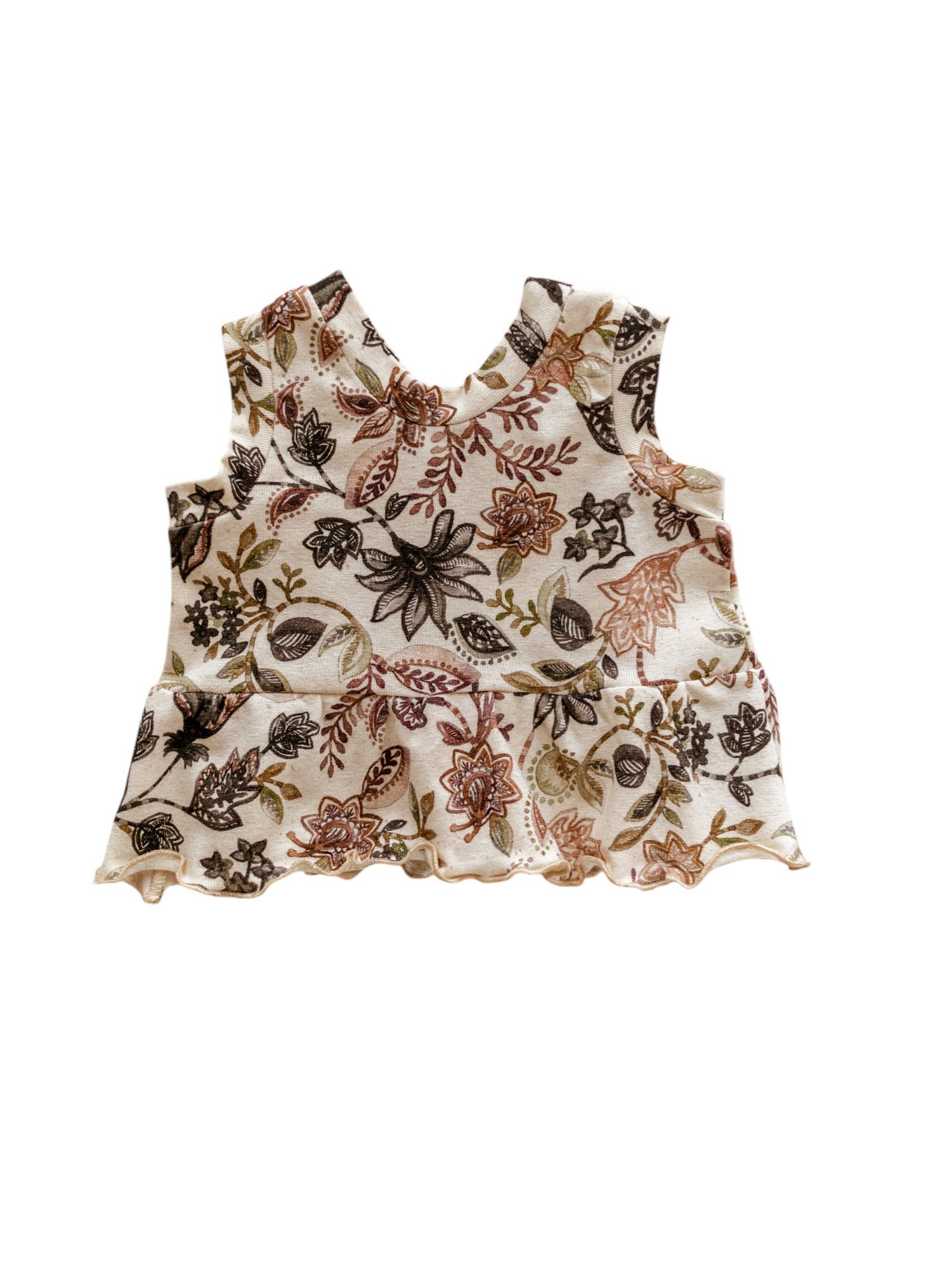 PETITE EvelinaApparel - Ruffle top / Linen Floral - Chocolate Mauve