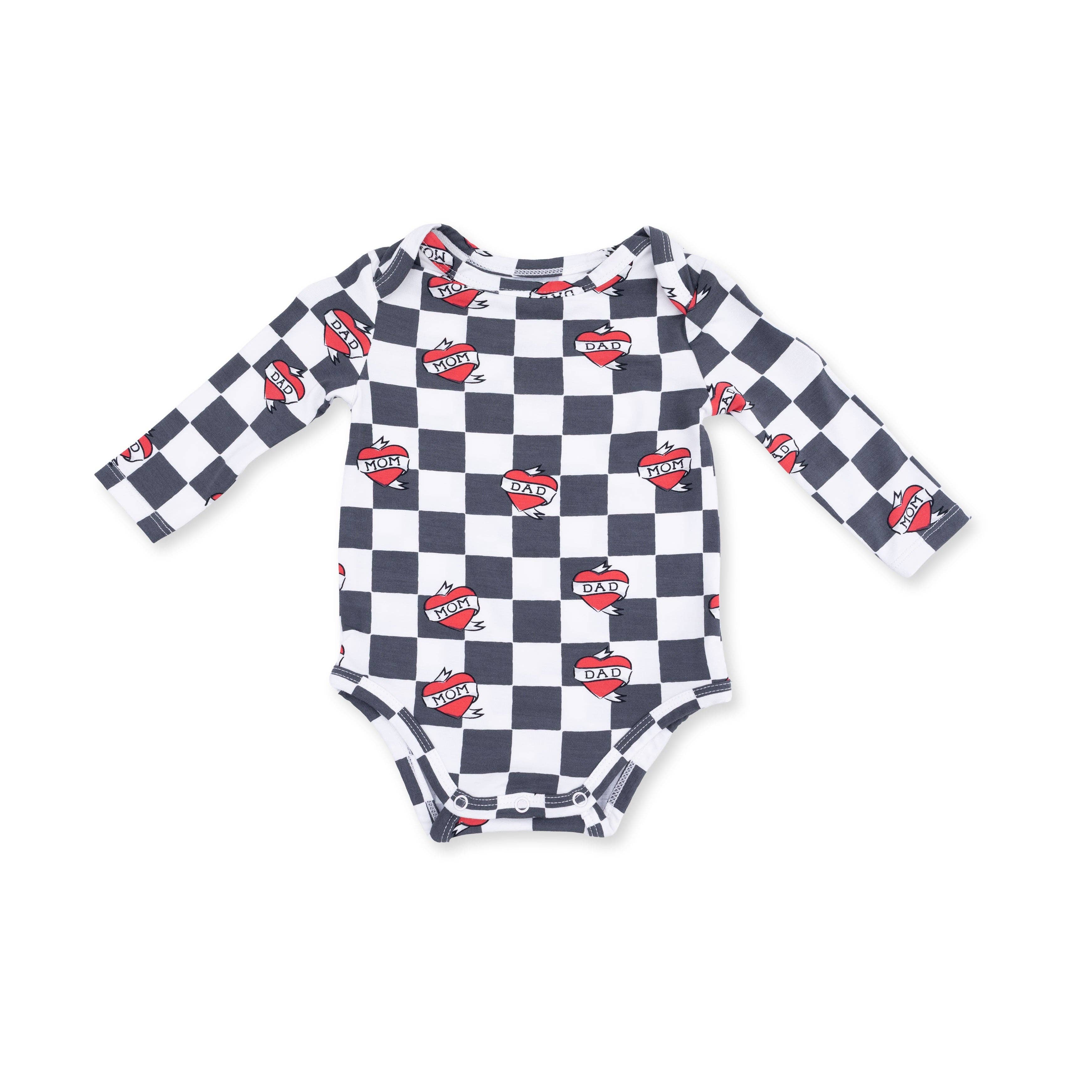 Angel Dear - Heart Tattoo Check Black - Long Sleeve Bodysuit
