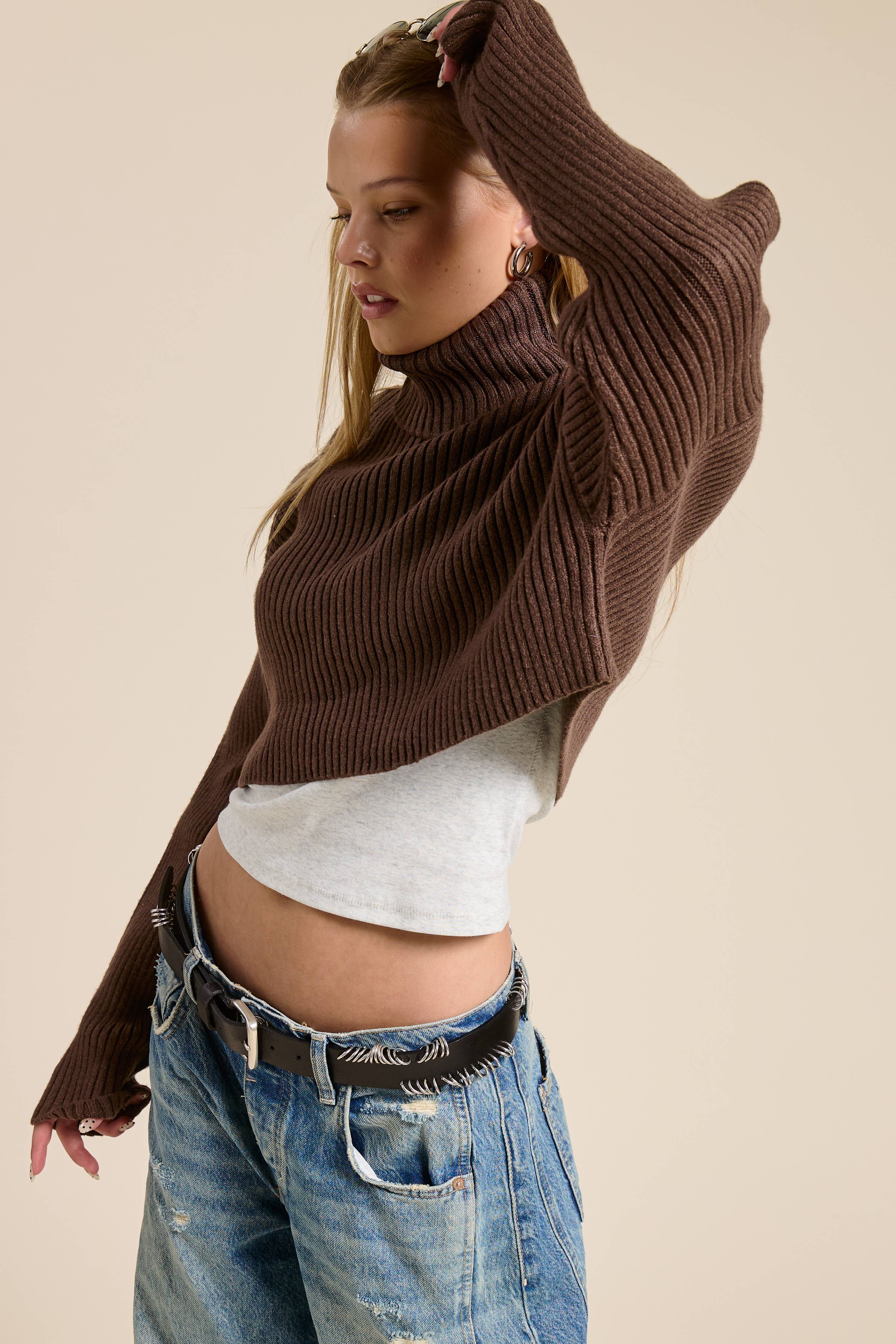 Mimosa - Cropped Ribbed Turtleneck Sweater