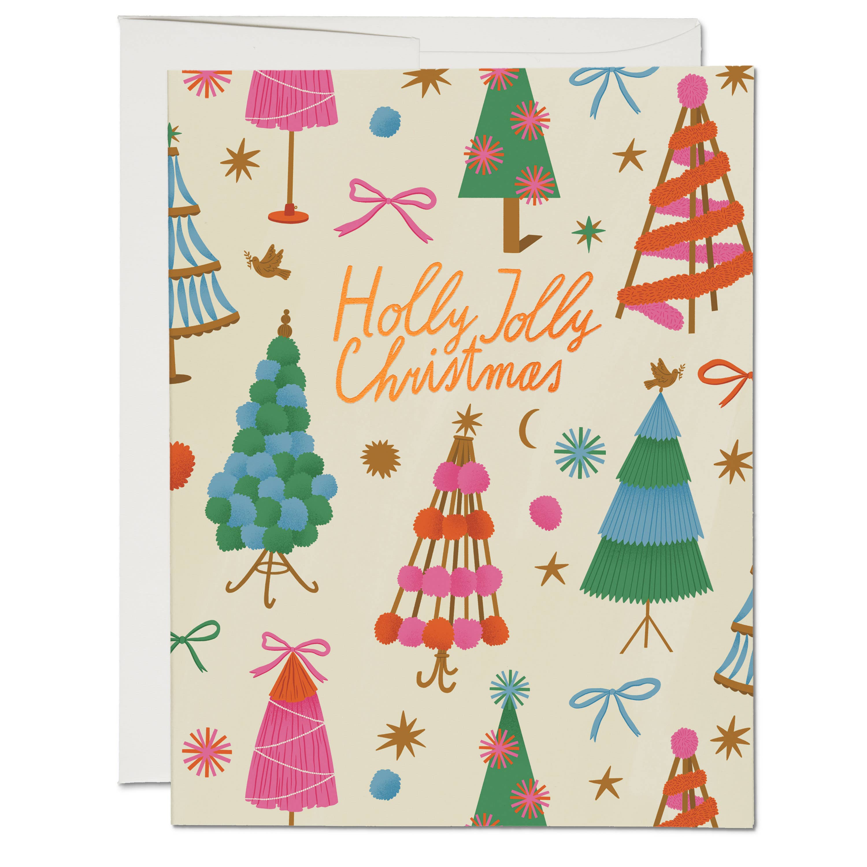 Red Cap Cards - Holly Jolly Trees holiday greeting card
