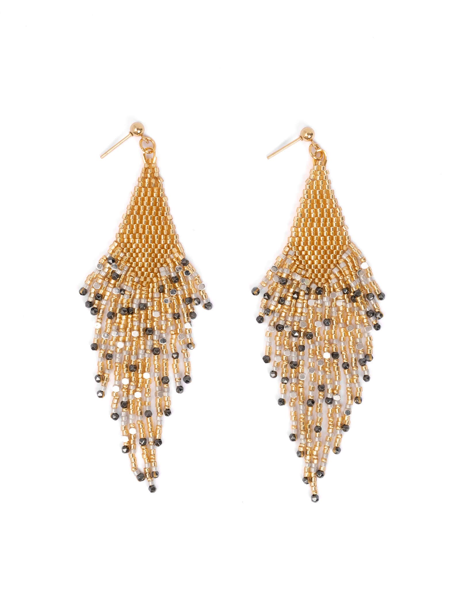 Mayana Designs Co - Beaded Handwoven Starlight Fringe Earrings (Silver)