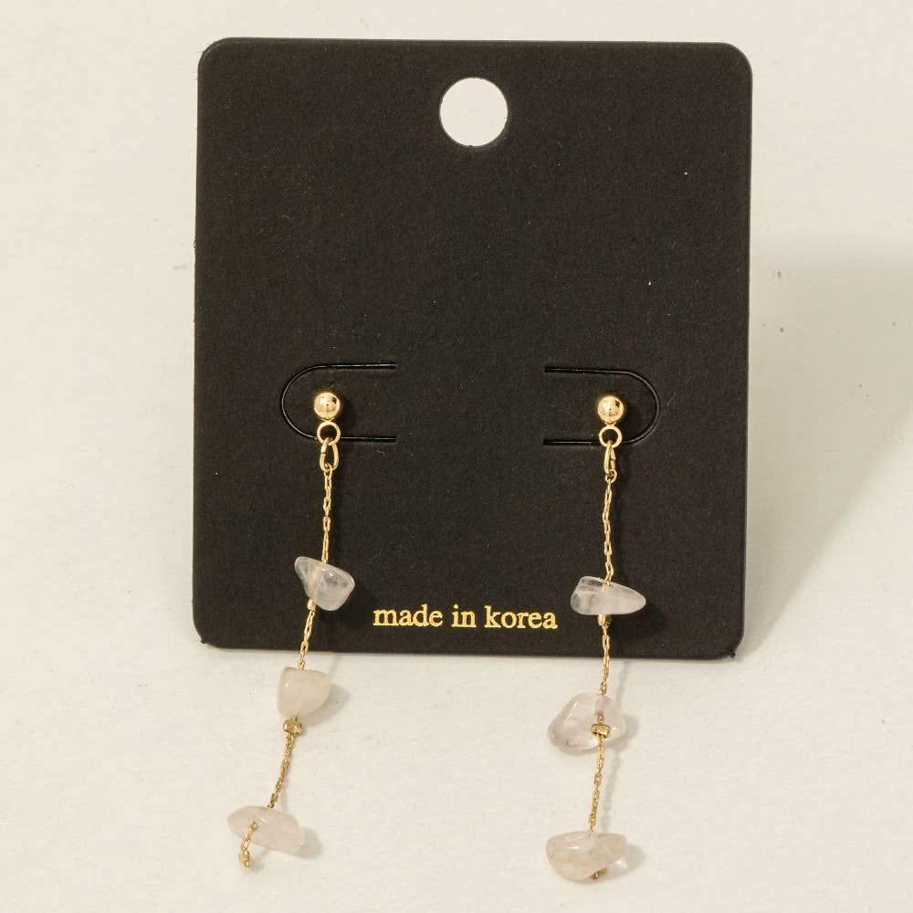 Fame Accessories - Chip Stone Chain Dangle Earrings