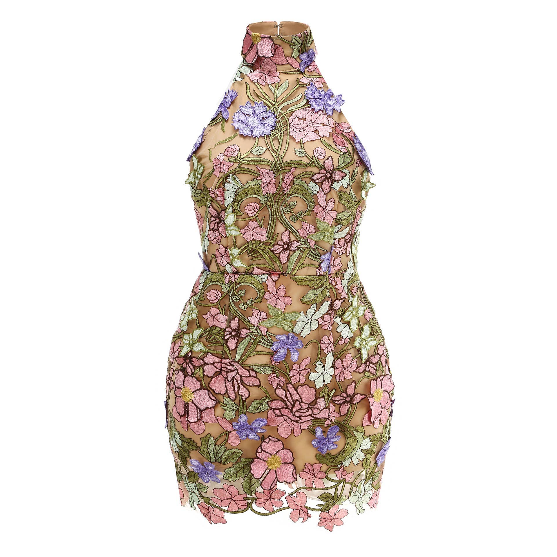 Productseeker - 22Y Elegant Sleeveless Floral Embroidered Sheer Mini Dress