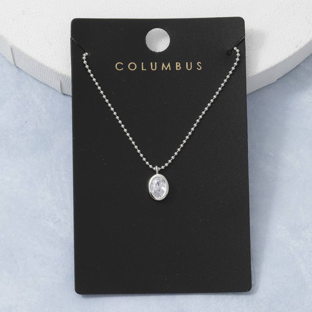 Fame Accessories - Gold Dipped Cz Oval Bezel Pendant Ball Chain Necklace