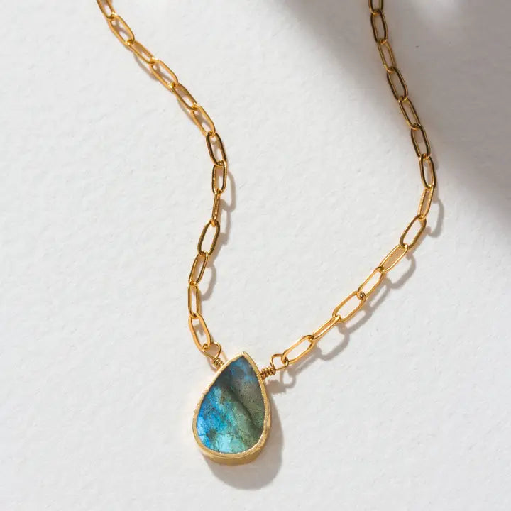 Gemstone Droplet Necklace - Labradorite