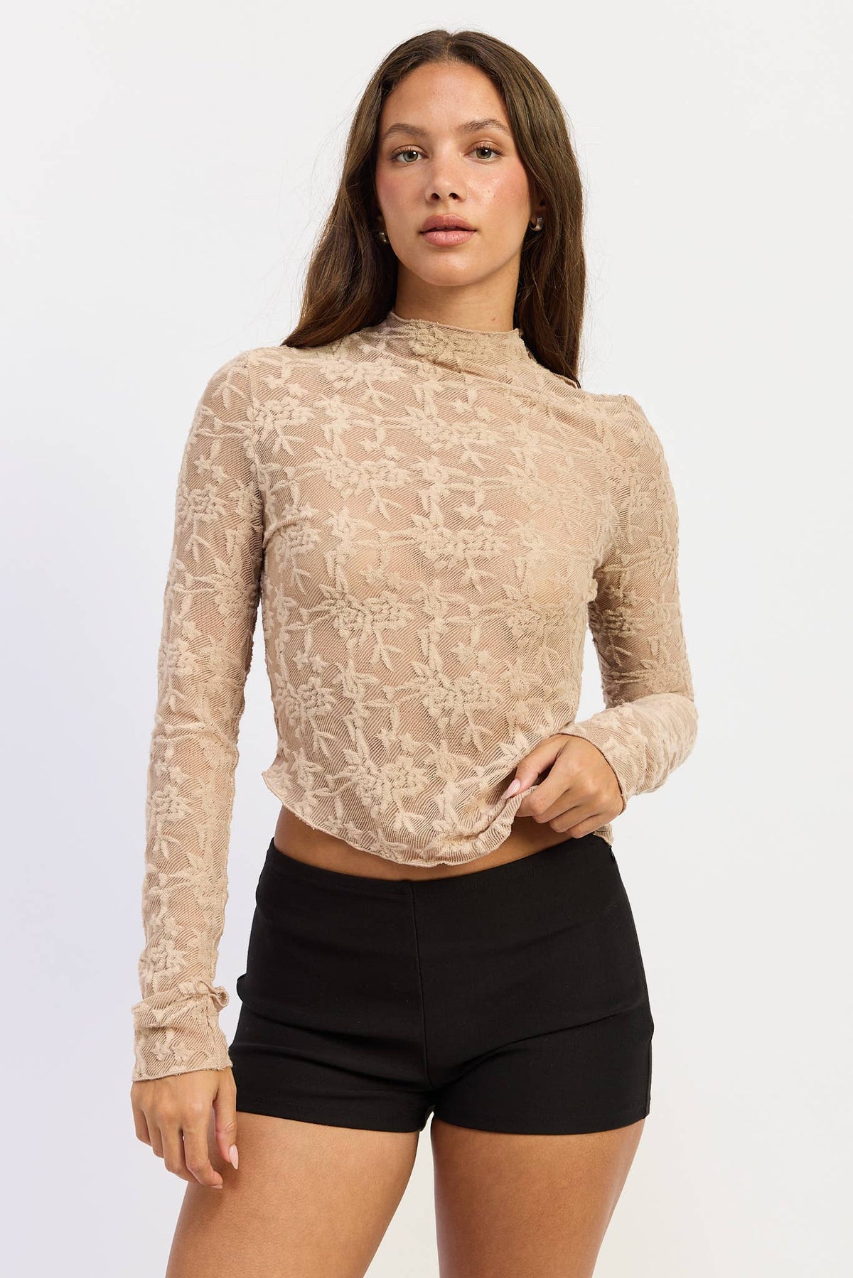 Emory Park - LONG SLEEVE MOCK NECK LACE TOP