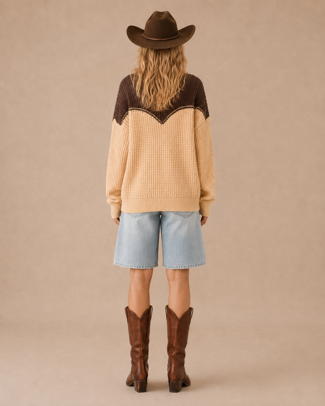 SPICE ALLEY - SA10148T - Western Yoke Waffle Knit Sweater