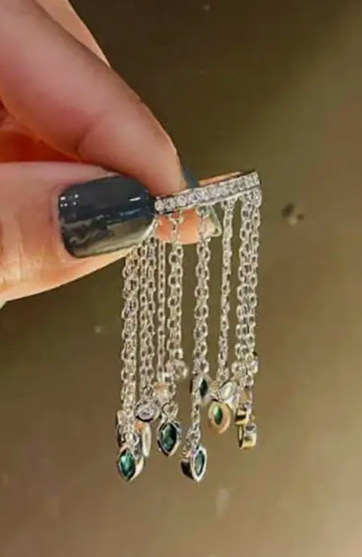 HoopLa - Fringe Ring Band Emerald and Rhodium- Sterling silver