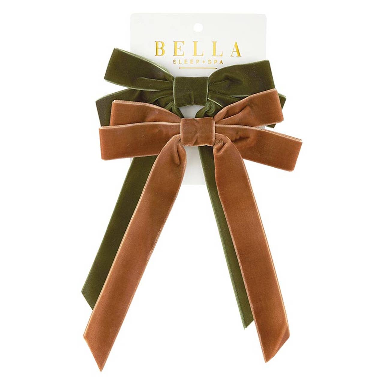 Bella Sleep + Spa - Velvet Bow Clip Set - Brown/Green