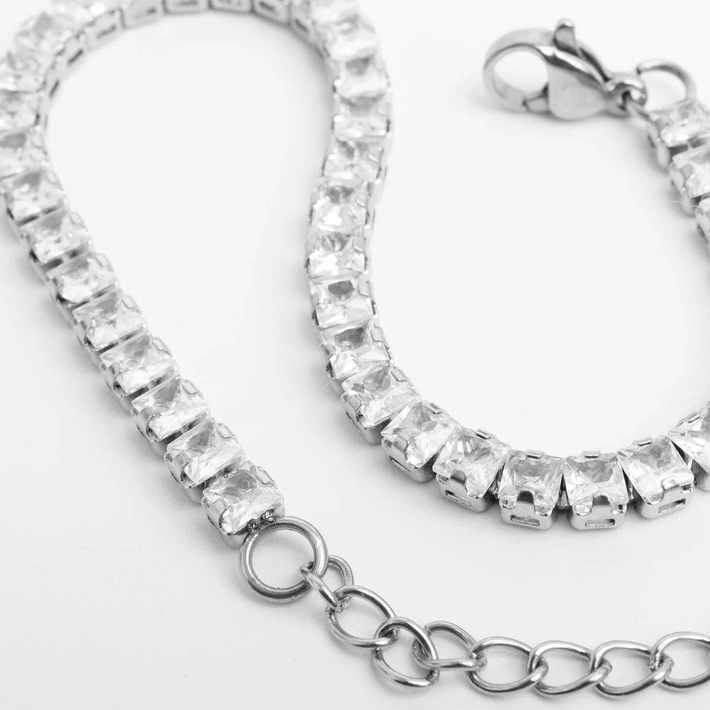 WJW - Emerald Cut Cubic Zirconia Stone Tennis Chain Bracelet