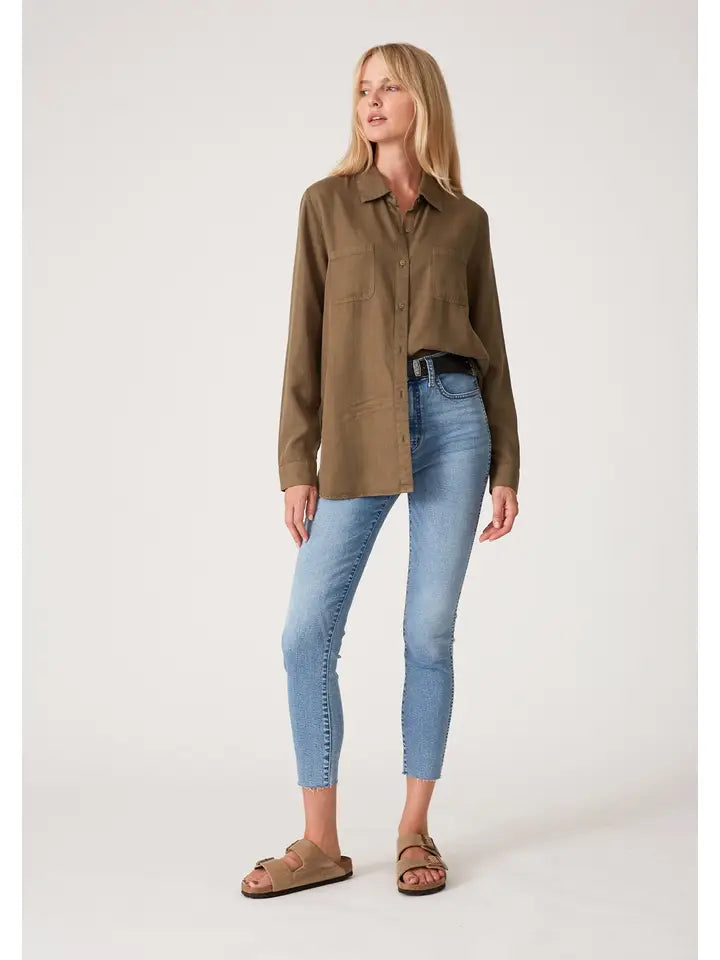 Tencel Long Sleeve Button Down Collared Top