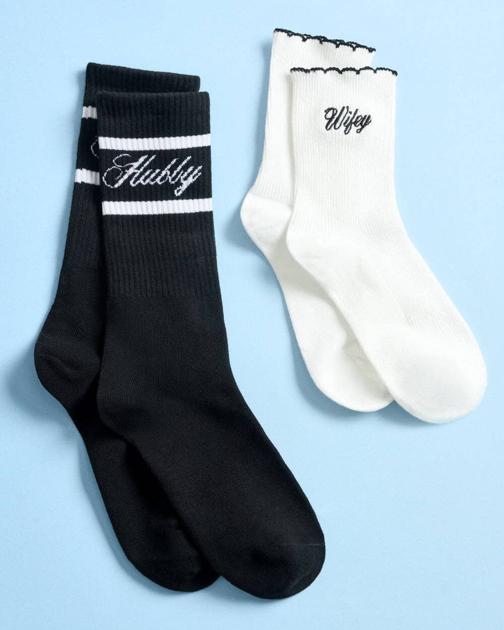 xo, Fetti - Wifey and Hubby Socks | bachelorette, wedding, couples