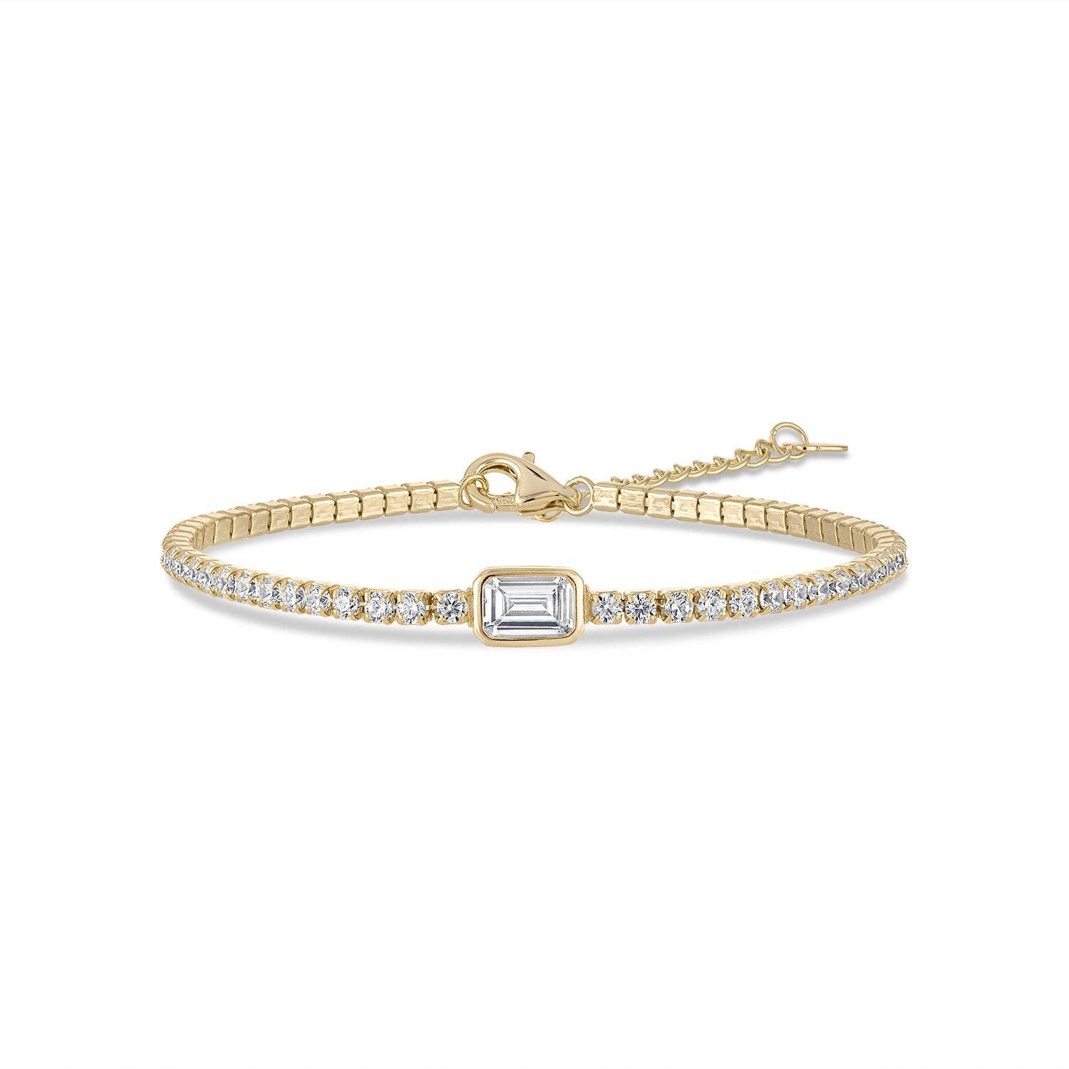 SKN Collections - Vermeil Emerald Cut cz Diamond Bezel Whisper Tennis Bracelet