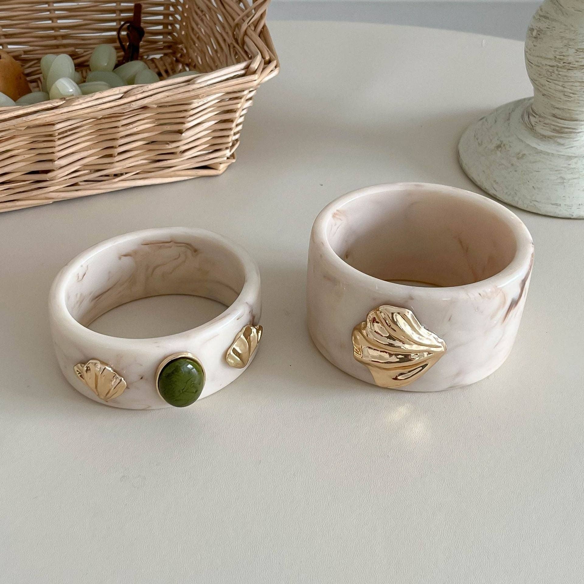 Dipped Shop - Vinatge Shell Bead Geometric Wide Bangle Bracelet MK2PPPO6W6JBR130