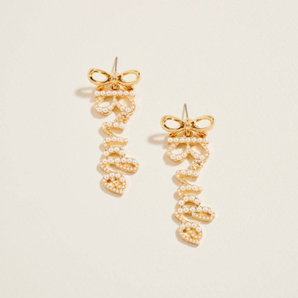 Designature New York - Bride Pearl with Ribbon Bow Drop Post Earrings