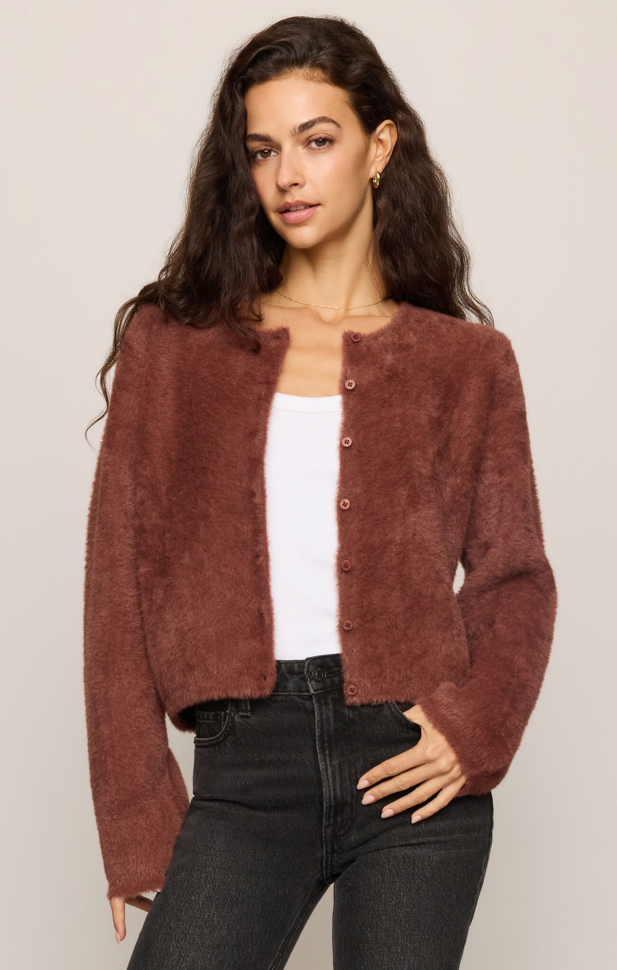 Winterglow Fluffy Cardigan Dark Rosewood
