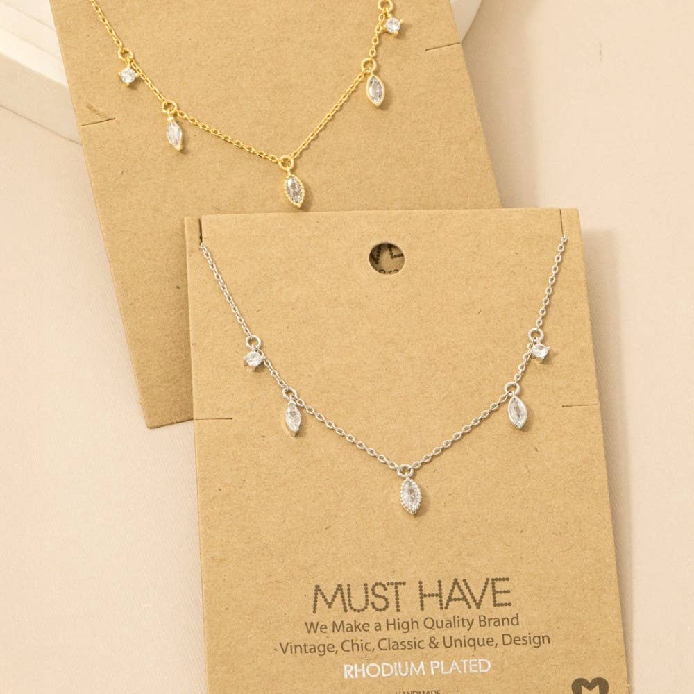 Fame Accessories - Delicate Rhinestone Station Necklace