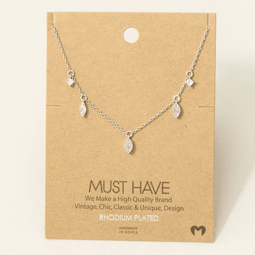 Fame Accessories - Delicate Rhinestone Station Necklace