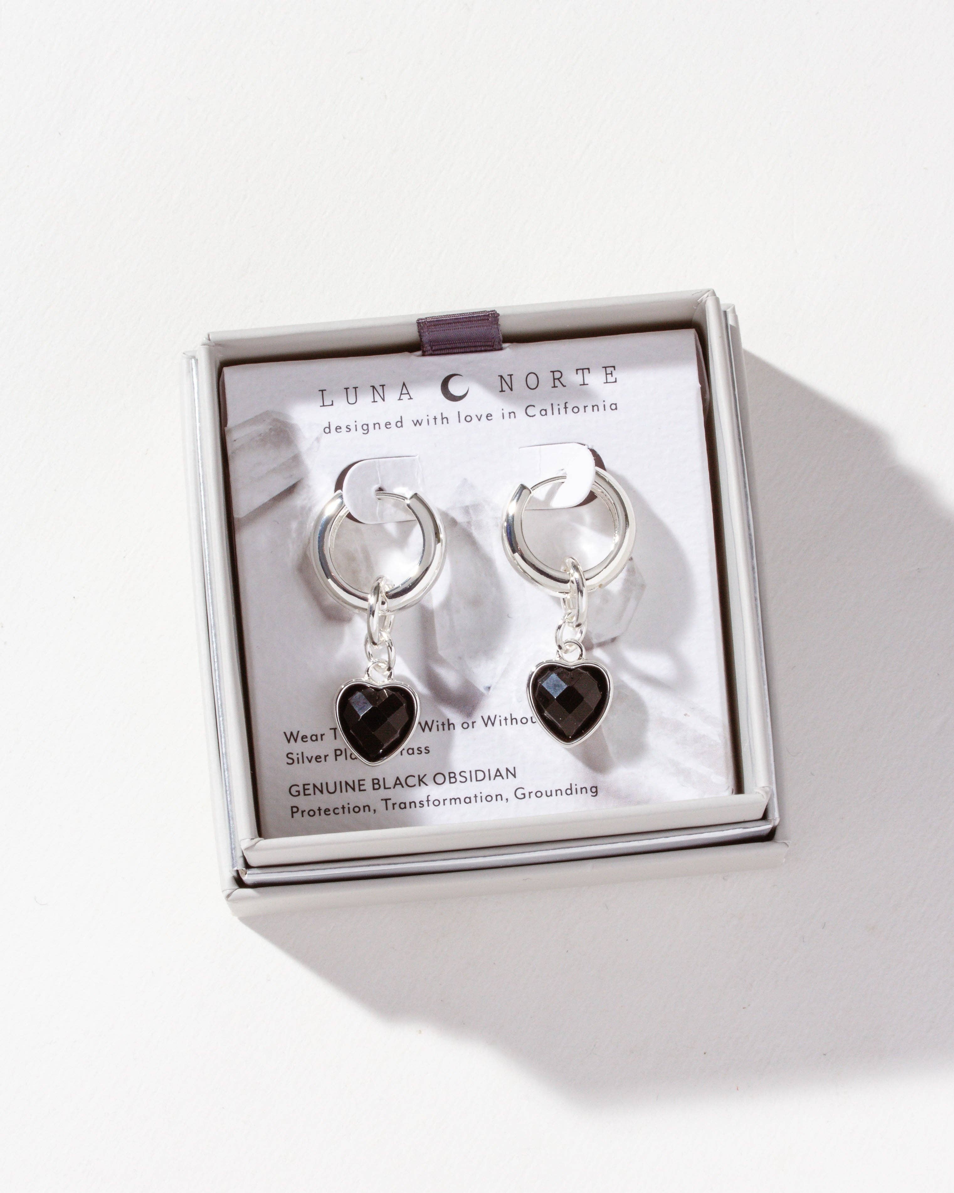 Luna Norte - Heart's Accelerated Huggie Hoop Earring Silver - Obsidian