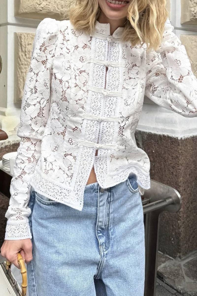 Soli Echo - Elegant Lace Mandarin Collar Blouse