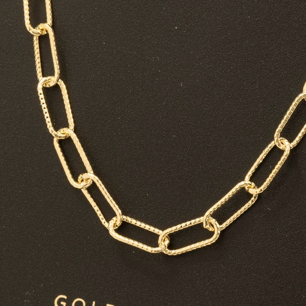 Fame Accessories - Gold Dipped Dainty Textured Oval Chain Necklace