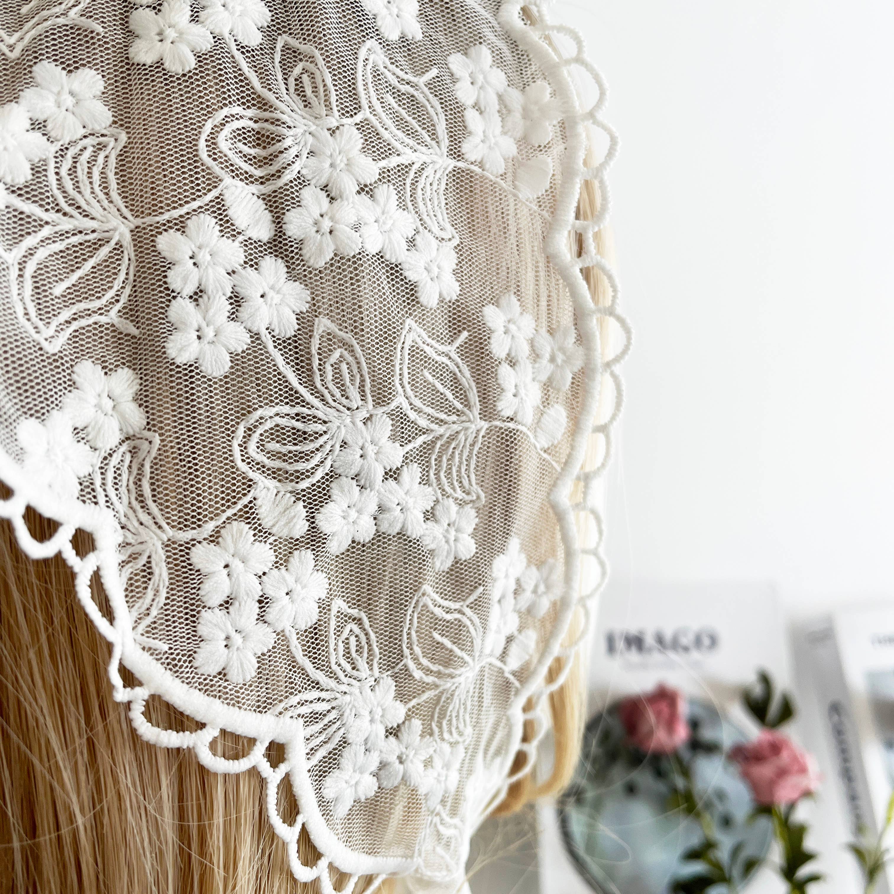 SoapElenGlen - Retro Lace Plum Blossom Head Scarf,Floral Triangular Scarf