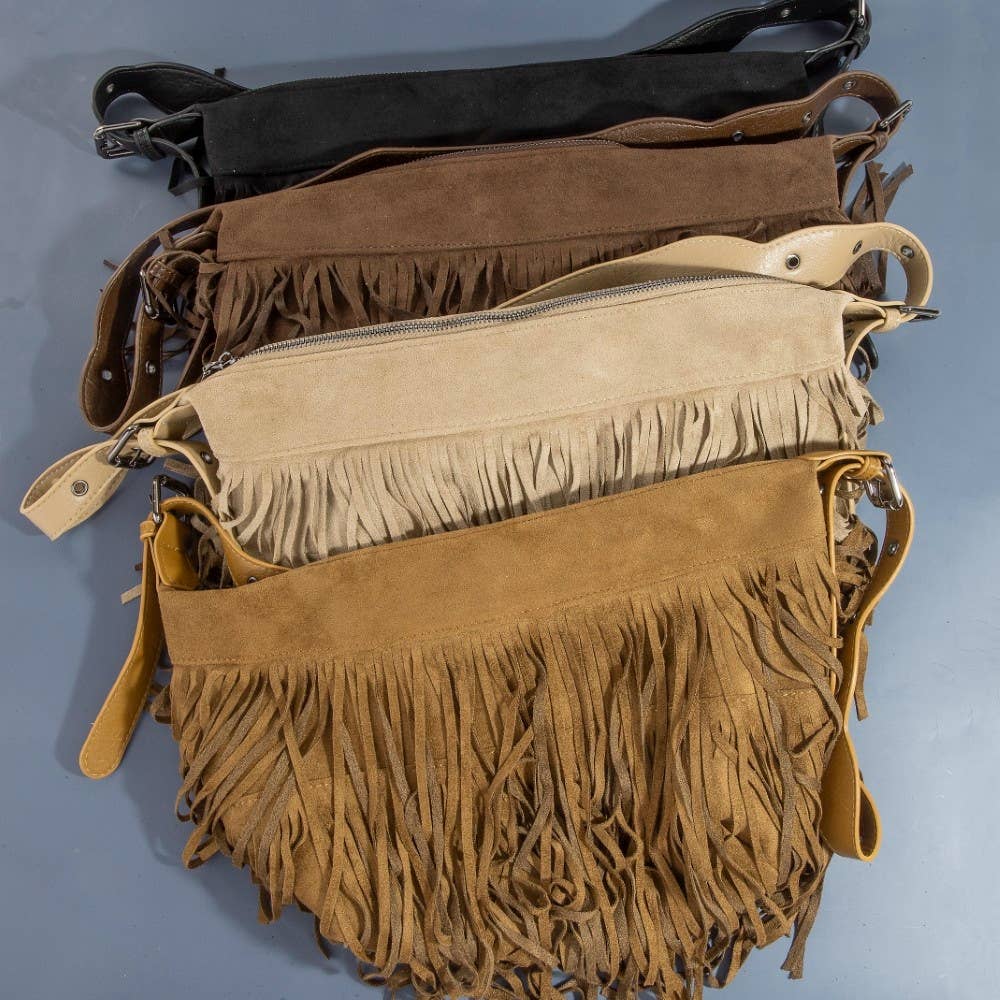 Collections by Fame Accessories - Fringe Suede Shoulder Bag