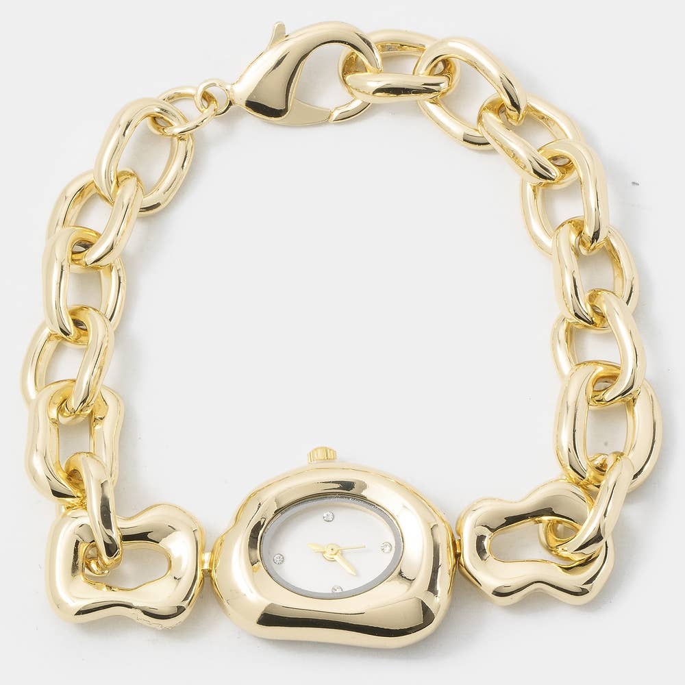 Collections by Fame Accessories - Oval Case Organic Link Chain Bracelet Watch