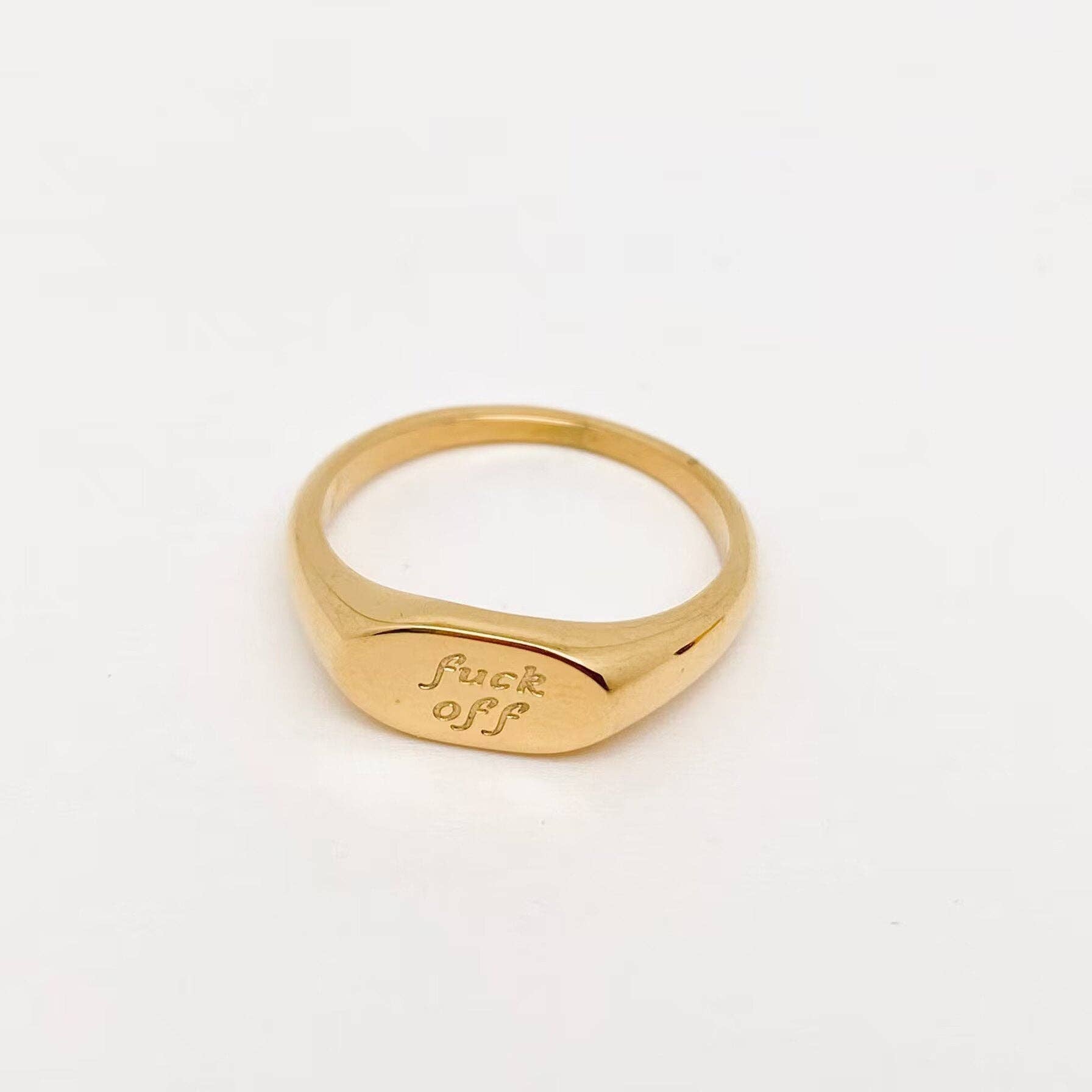 Mio Queena - Geometric "fuck off"18K Gold Plated Stainless Steel Ring-FGS