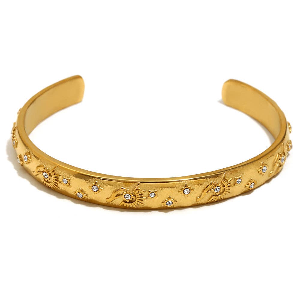 Surprise Tarot Style 18K Gold Plated S.Steel Cuff Bangle