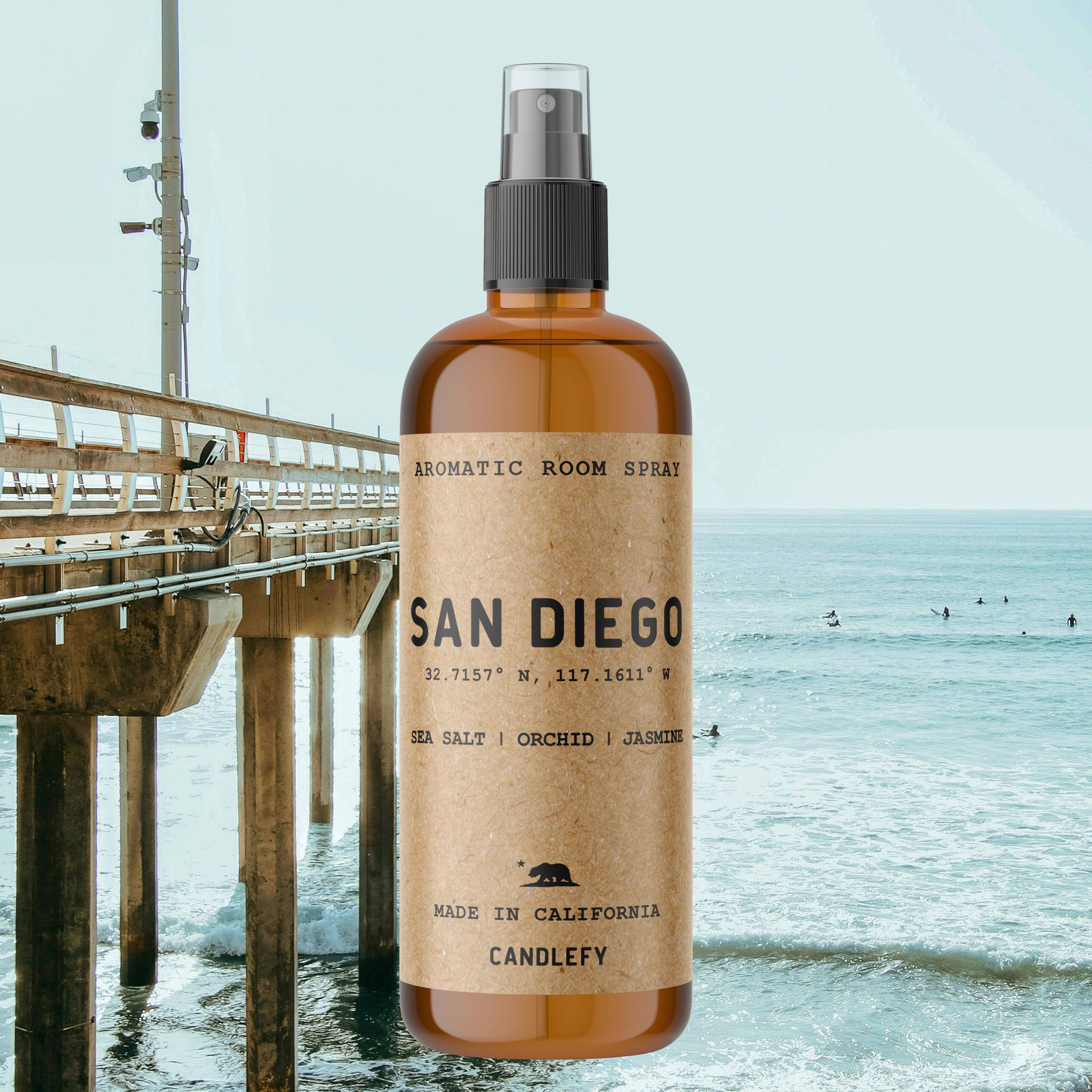 Candlefy - San Diego Room Spray | 4oz Amber Bottle with 700+ Pumps | Long-Lasting Home Fragrance Mist