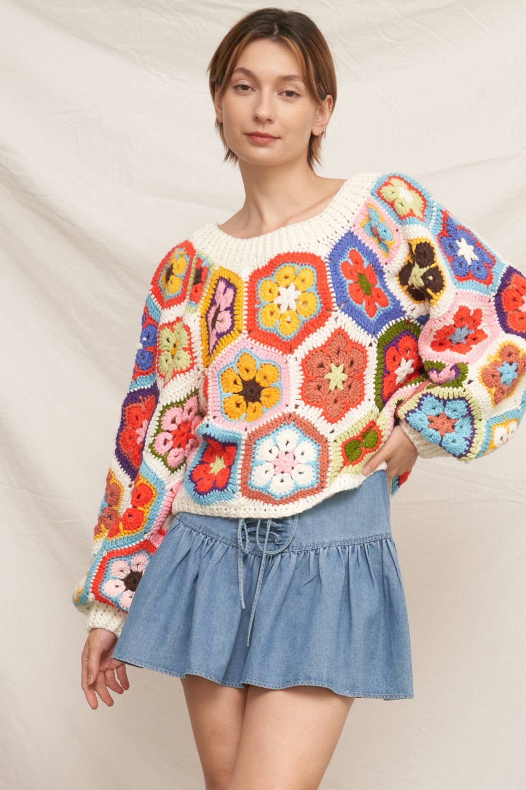 En Crème - Chunky Oversized Granny Squared Crochet Sweater