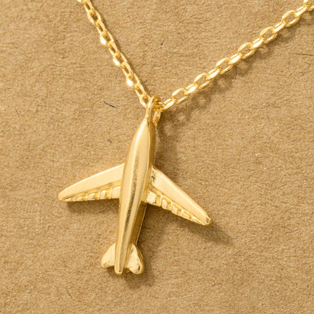 Fame Accessories - Gold Dipped Airplane Pendant Necklace
