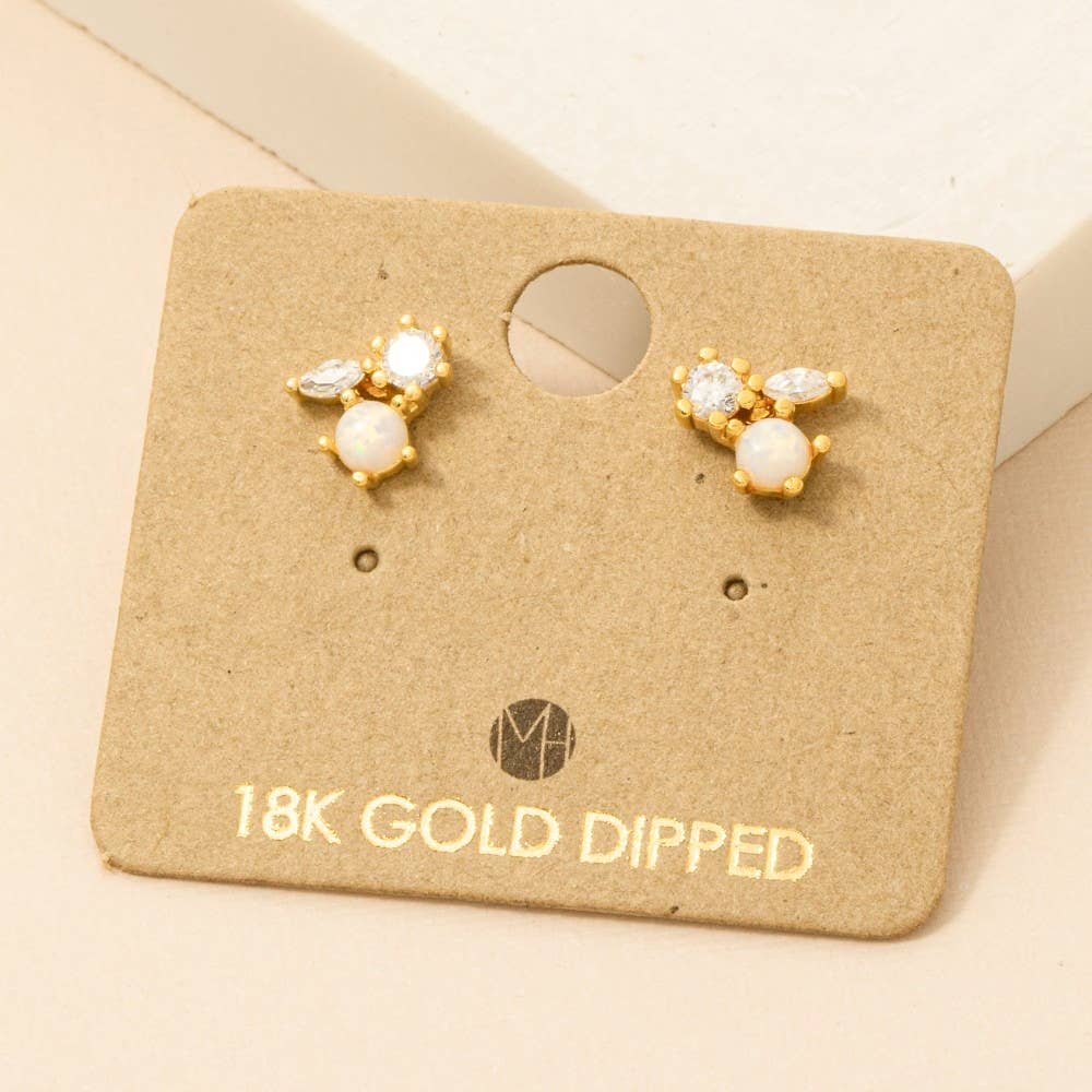 Fame Accessories - Mini Triple Rhinestone Stud Earring