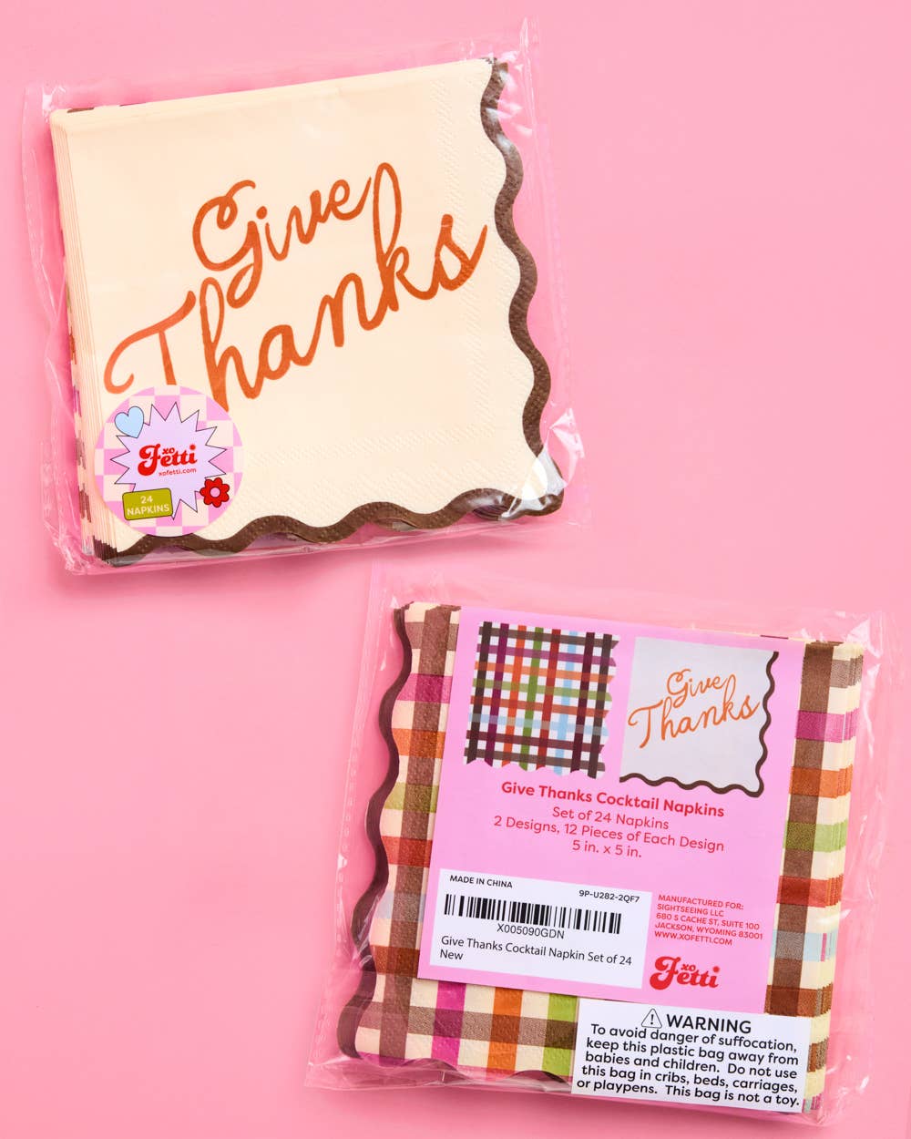 xo, Fetti - Give Thanks Cocktail Napkins | thanksgiving, fall, plaid