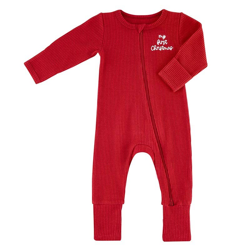 Stephan Baby by Creative Brands - Waffle Knit Cozy Romper - My First Christmas 0-6 Mo