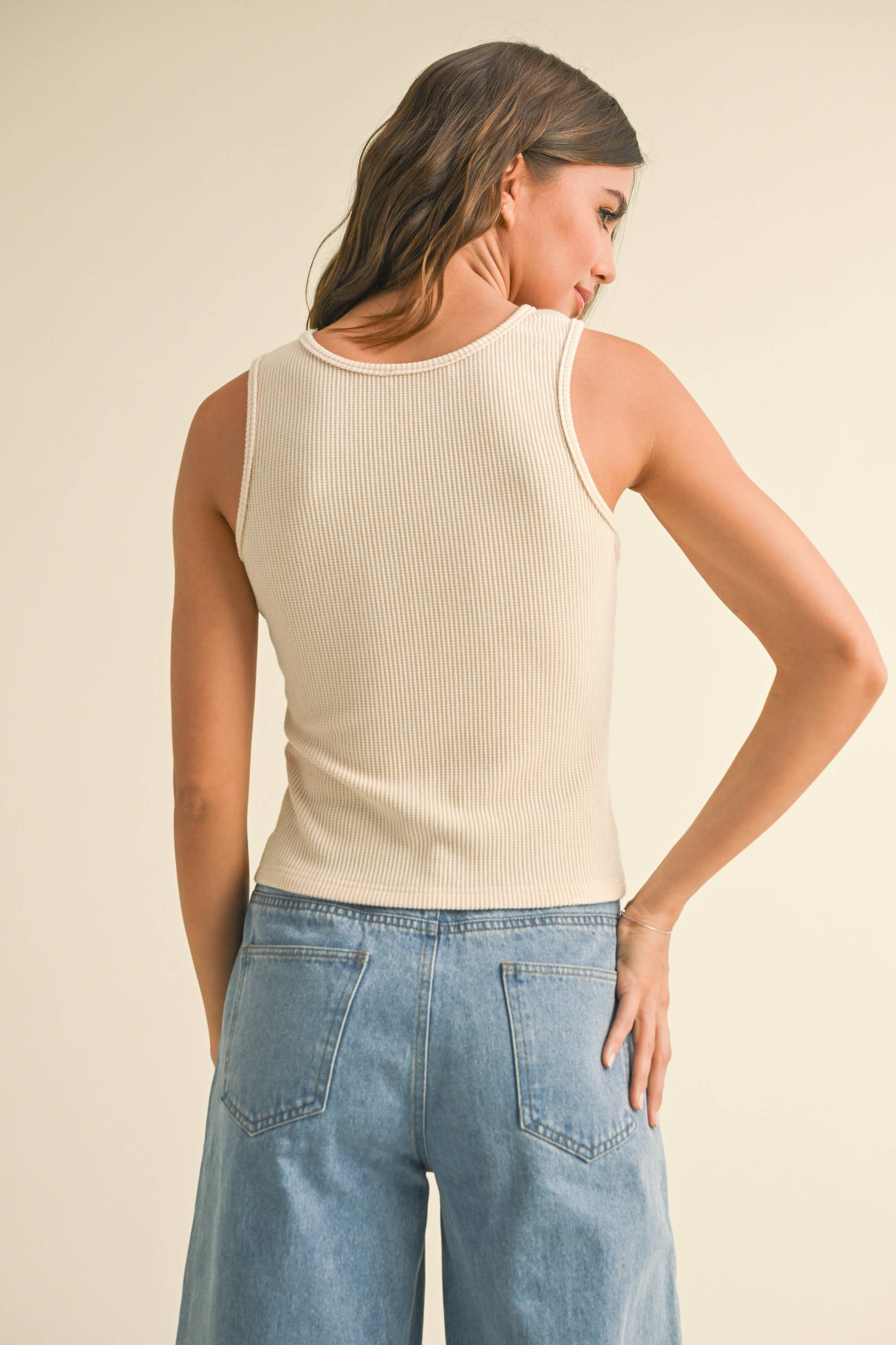 TWISTED DETAIL OPEN FRONT RIBBED TOP