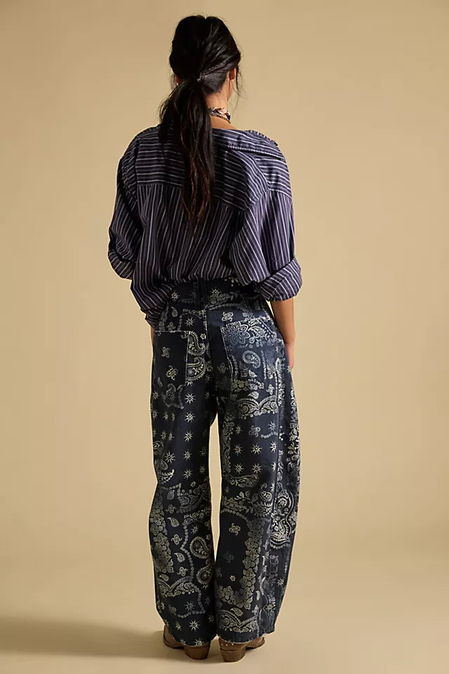 We The Free Good Luck Printed Barrel Jeans
