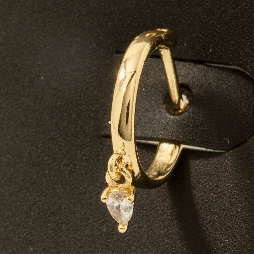 Fame Accessories - Gold Dipped Mini Cz Charm Hoop Earrings
