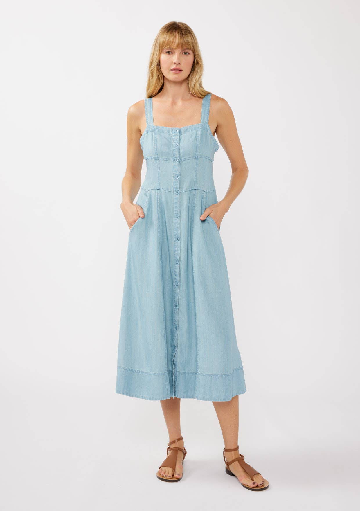 Lovestitch - Square Neck Button Down Corset Midi Dress