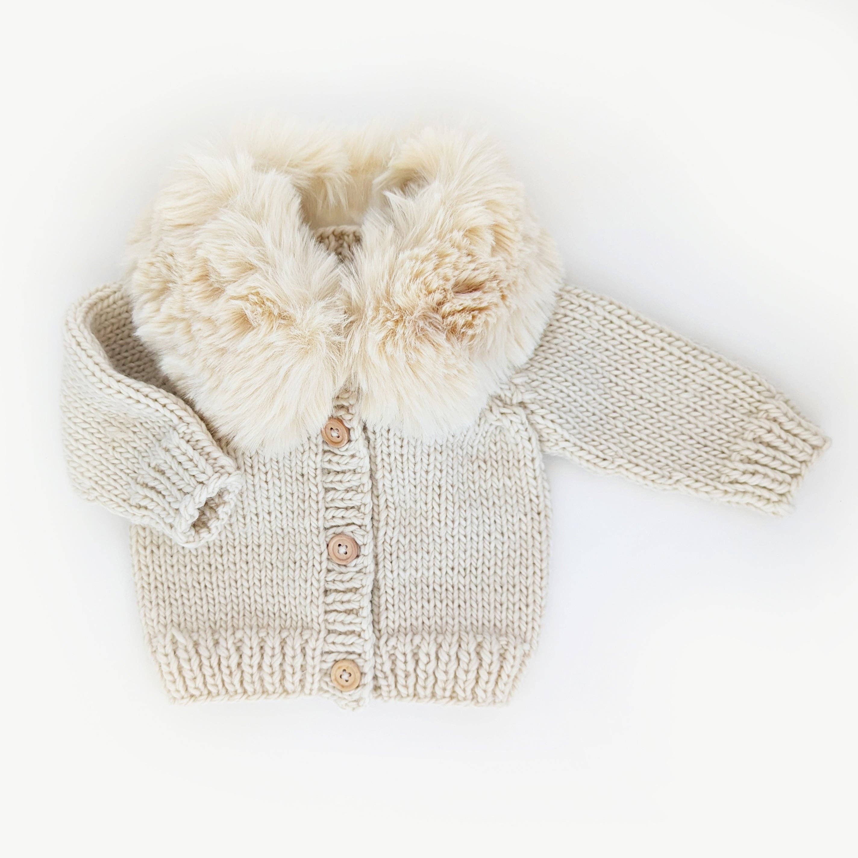 Huggalugs - Fur Collar Natural Cardigan Sweater Baby & Toddler