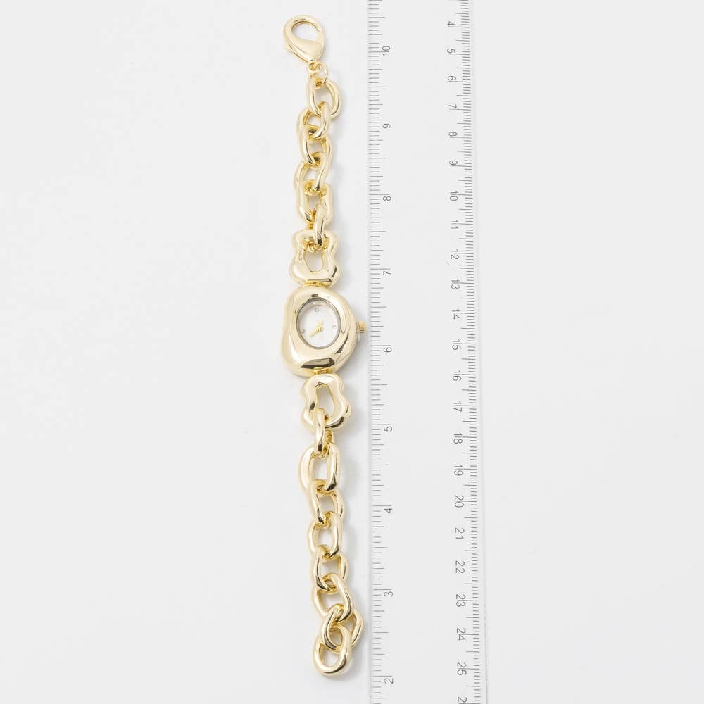 Collections by Fame Accessories - Oval Case Organic Link Chain Bracelet Watch