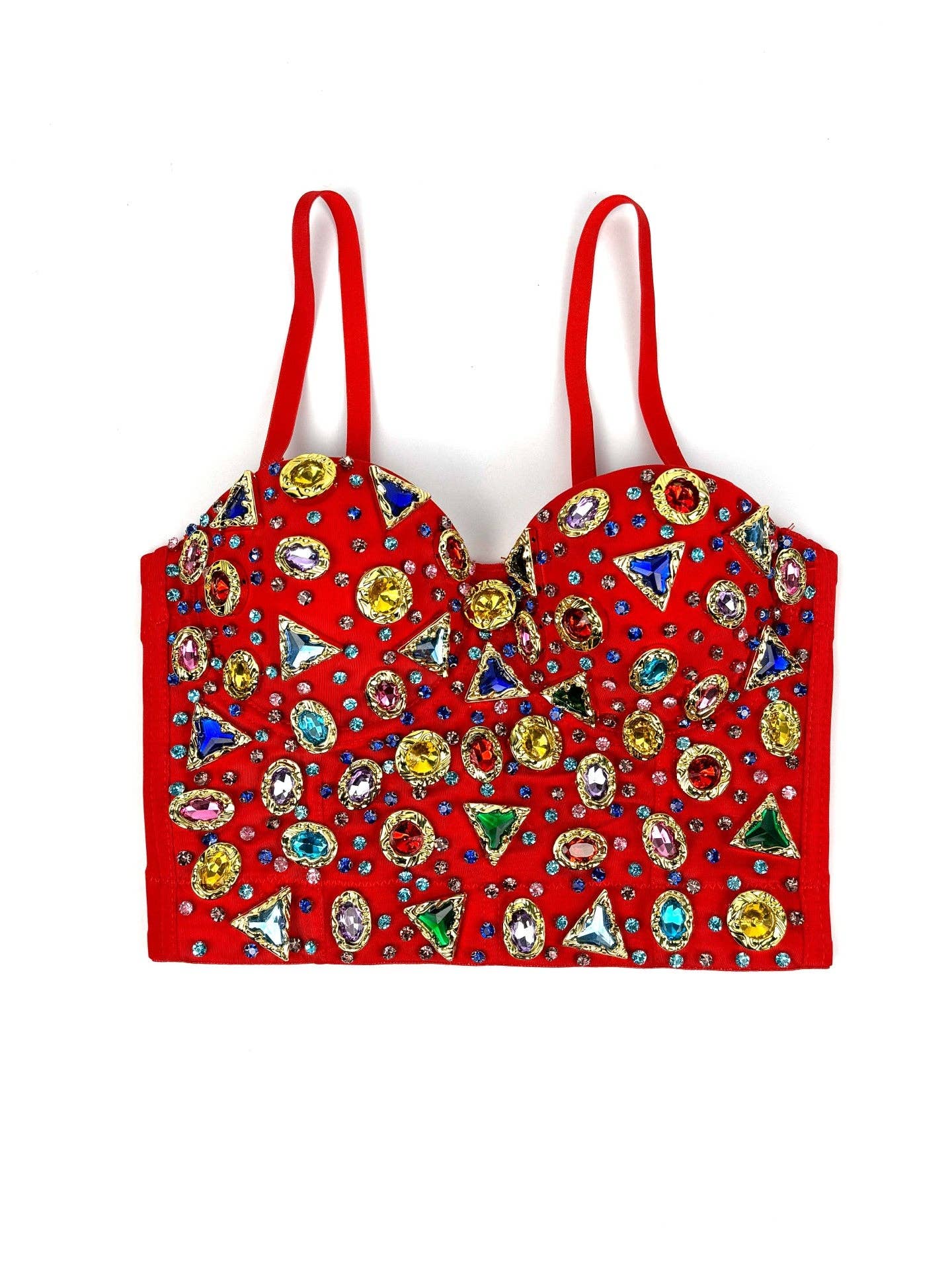 SALINA TRADING INC - Retro Acrylic Fishbone Bustier Top with Colorful Rhinestones