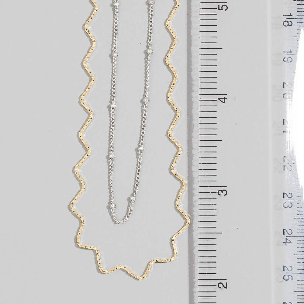Fame Accessories - Zigzag And Satellite Layered Necklace