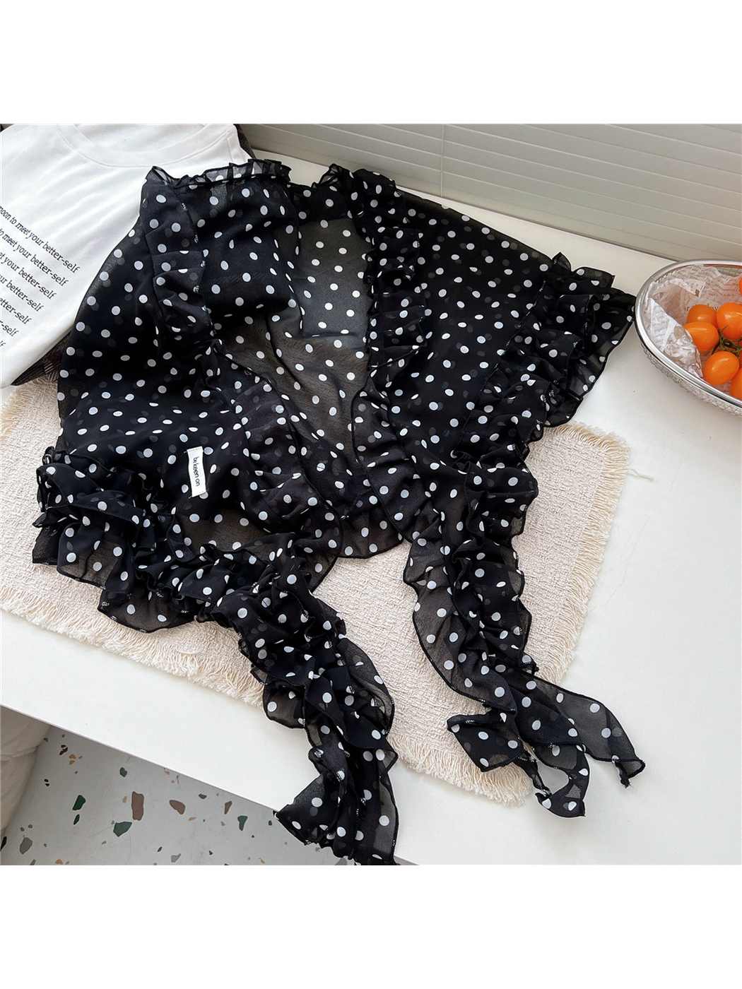 Funkyrel® Atzbranding Limited - Scarvii - Sheer Polka Dot Lace Trim Triangle Scarf
