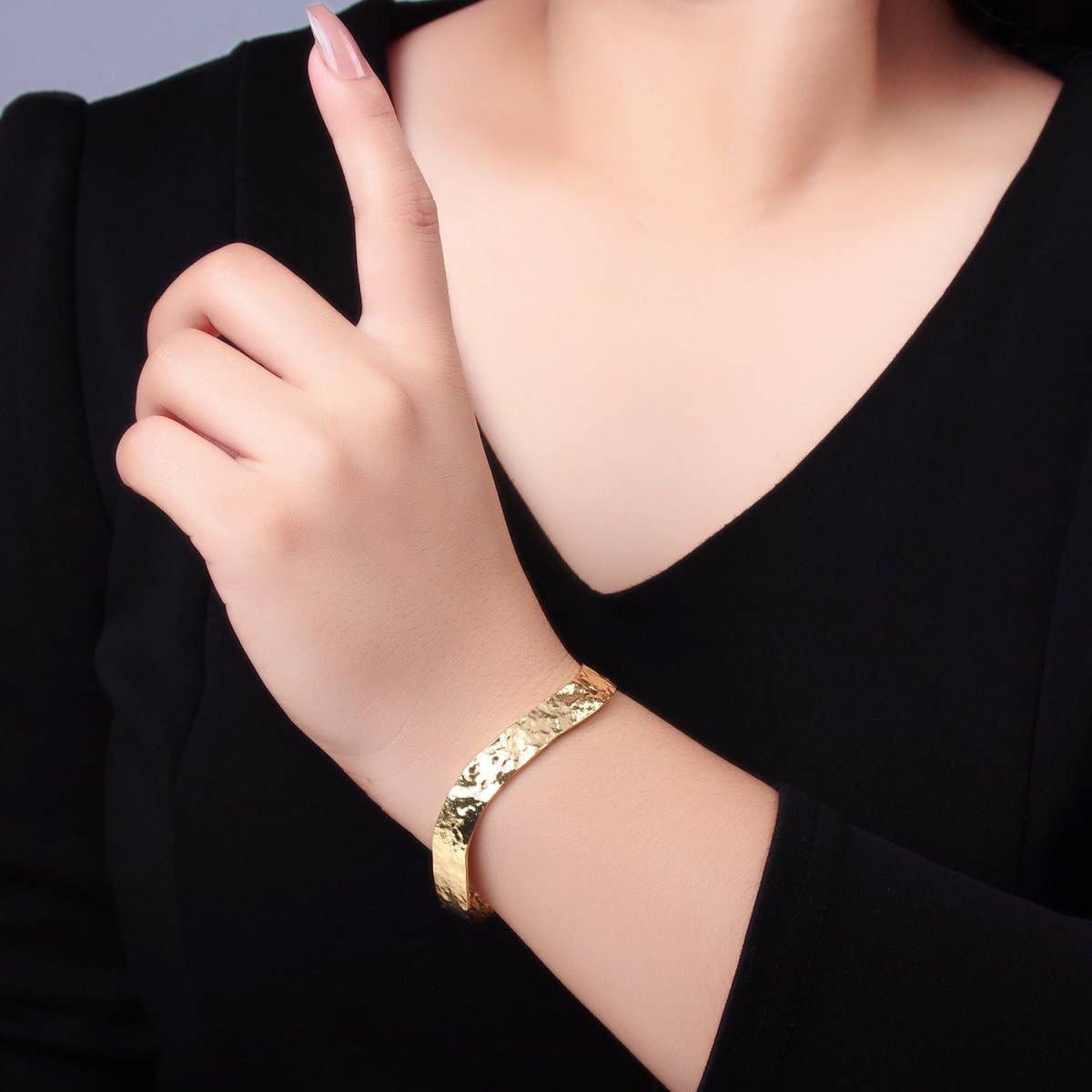 Aim Eternal - 24K Gold Filled Hammered Band Cuff Bracelet | WA-2655