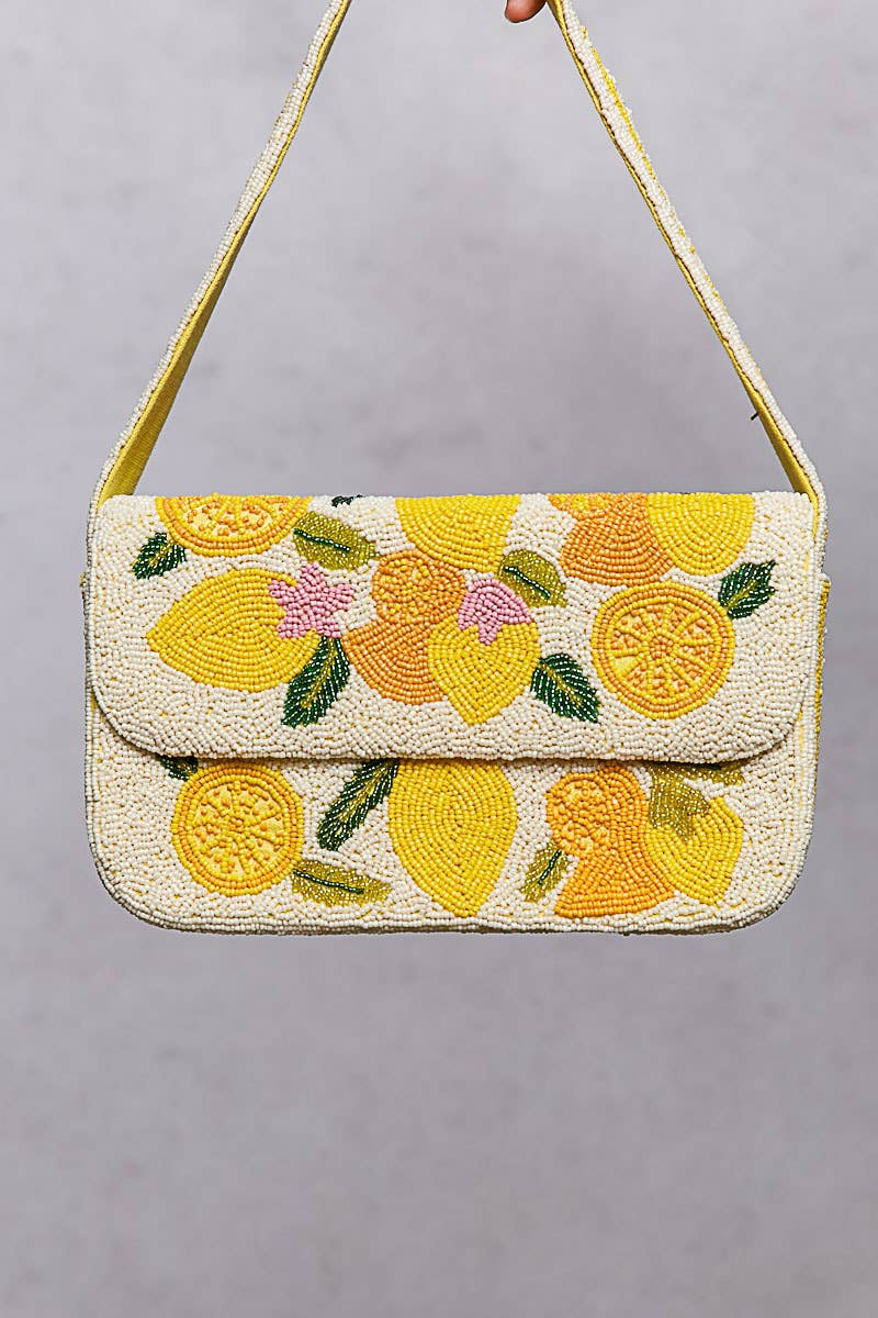 Pol Clothing - Beaded Lemon Pattern Flap Shoulder Bag