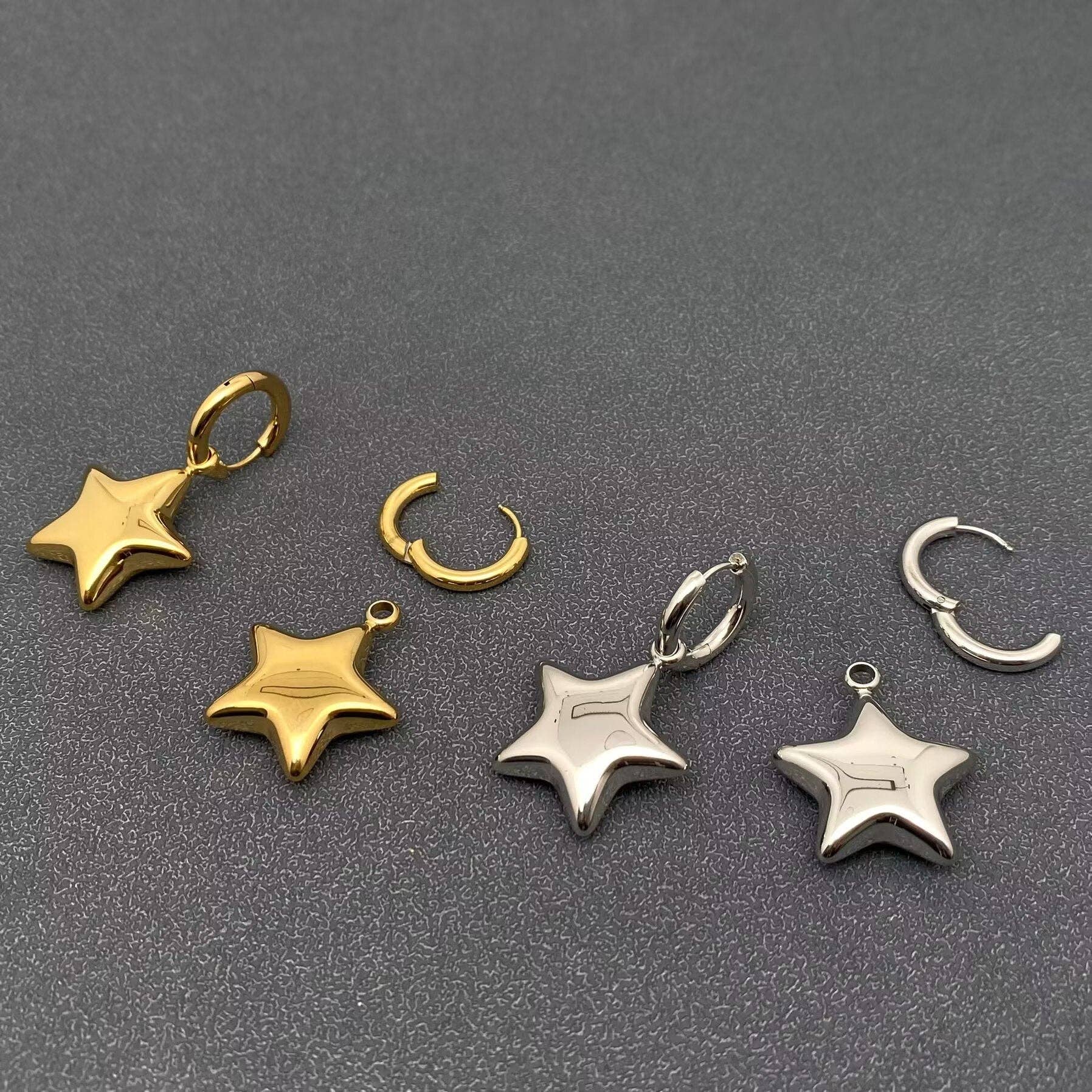 Mio Queena - 18K Gold Plated SS Glossy Star Charm Huggie Earrings -FGS/MS