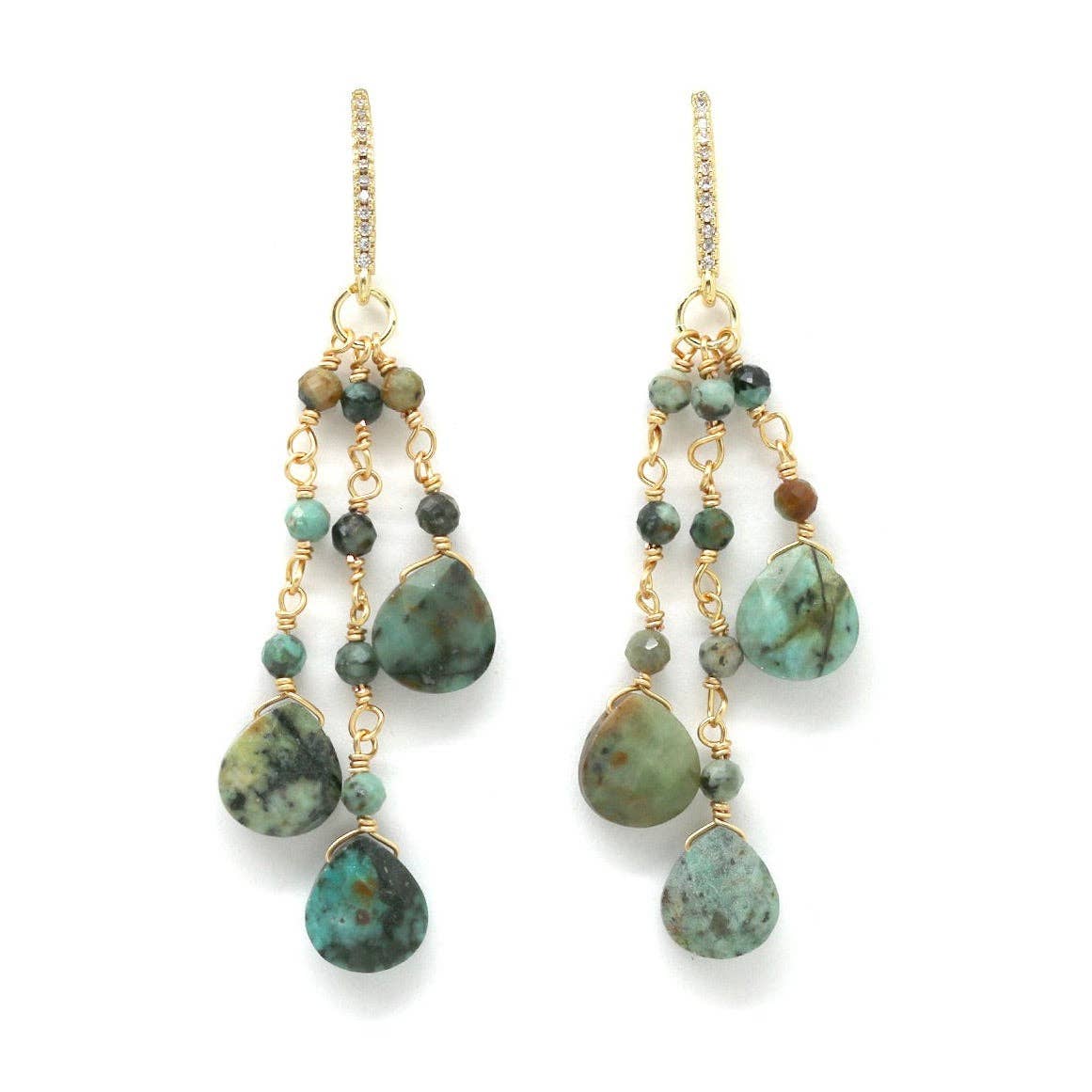 LIZOU - Triple African Turquoise Drop Earrings